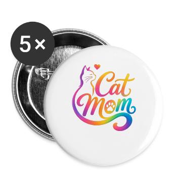 Cat Mom, Cat Mom, Colorful Cat Motif - Buttons large 2.2''/56 mm (5-pack) - white - Front