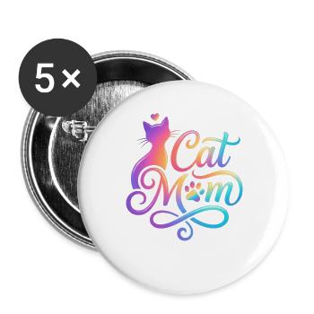 Cat Mom, Cat Mom, Colorful Cat Motif - Buttons large 2.2''/56 mm (5-pack) - white - Front