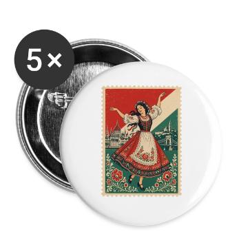Vintage Ungarische Volkstanz Briefmarke - Buttons groß 56 mm (5er Pack) - Weiß - Vorne