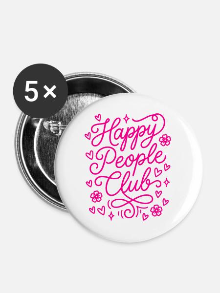 Happy people club - Buttons groß 56 mm (5er Pack) - Weiß