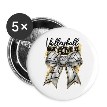 Volleyball Mama Schleife Glitzer Gold Muttertag  - Buttons groß 56 mm (5er Pack) - Weiß - Vorne