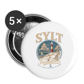 Sylt Inselglück Leuchtturm Vintage - Buttons groß 56 mm (5er Pack) - Weiß - Vorne