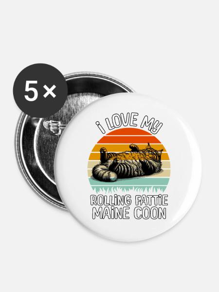 Lustige Maine Coon - Buttons groß 56 mm (5er Pack) - Weiß