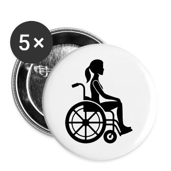 Frau im Rollstuhl - Buttons groß 56 mm (5er Pack) - Weiß - Vorne
