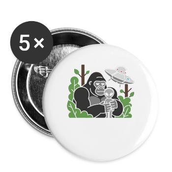 Gorilla und Alien im Dschungel-UFO - Buttons groß 56 mm (5er Pack) - Weiß - Vorne