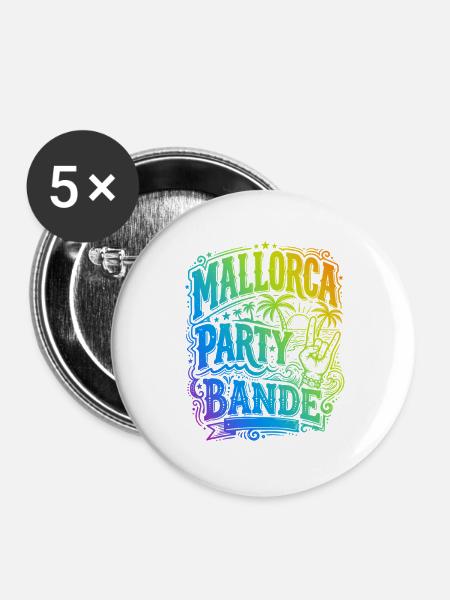 Mallorca Party Bande Bunt - Buttons groß 56 mm (5er Pack) - Weiß