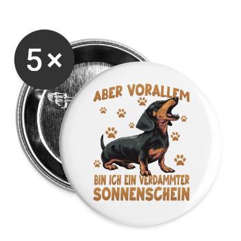 Dackel Dachshund Wursthund Hundehalter Outfit - Buttons groß 56 mm (5er Pack) - Weiß - Vorne