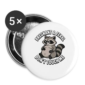 Enceinte et sauvage – touche pas à moi, raton laveur ! - Lot de 5 grands badges (56 mm) - blanc - Devant