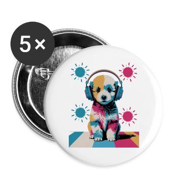 Chiot caniche avec un casque - Lot de 5 grands badges (56 mm) - blanc - Devant