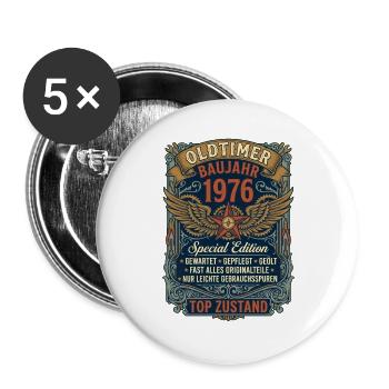 Oldtimer Baujahr 1976 50. Geburtstag Vintage - Buttons groß 56 mm (5er Pack) - Weiß - Vorne