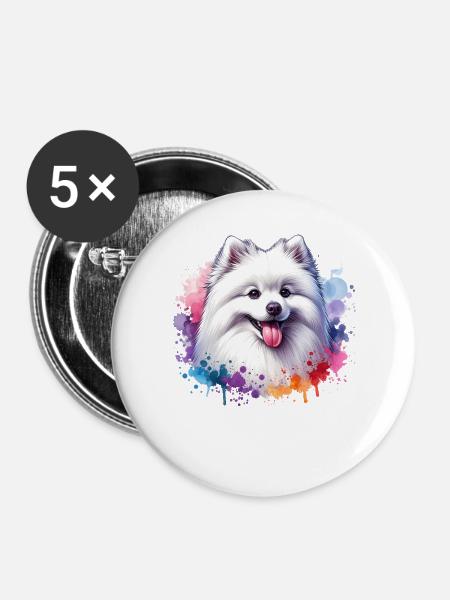 Spitz Zwergspitz Motiv - Buttons groß 56 mm (5er Pack) - Weiß