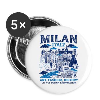 Milan Italy Landmark Skyline Illustration Two Tone - Buttons groß 56 mm (5er Pack) - Weiß - Vorne