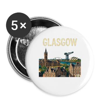 Glasgow Cityscape Vintage-Illustration - Buttons groß 56 mm (5er Pack) - Weiß - Vorne