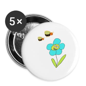 Fröhliche Blaue Blume Insekt Bienen - Buttons groß 56 mm (5er Pack) - Weiß - Vorne