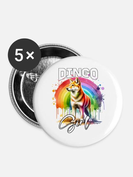 Dingo Mädchen Australischer Wildhund - Buttons groß 56 mm (5er Pack) - Weiß