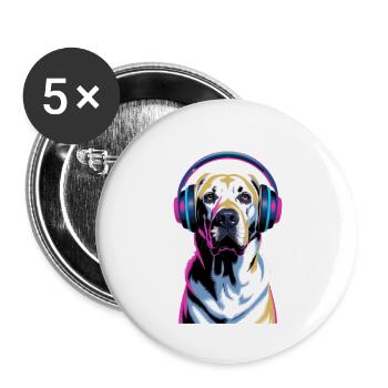 Labrador avec casque - Lot de 5 grands badges (56 mm) - blanc - Devant