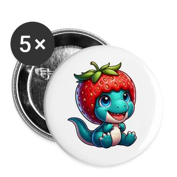 Doux T-rex Dino Fraise Fantaisiste Chapeau Fruité - Lot de 5 grands badges (56 mm) - blanc - Devant