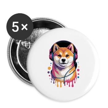 Shiba Inu Kopfhörer - Buttons groß 56 mm (5er Pack) - Weiß - Vorne