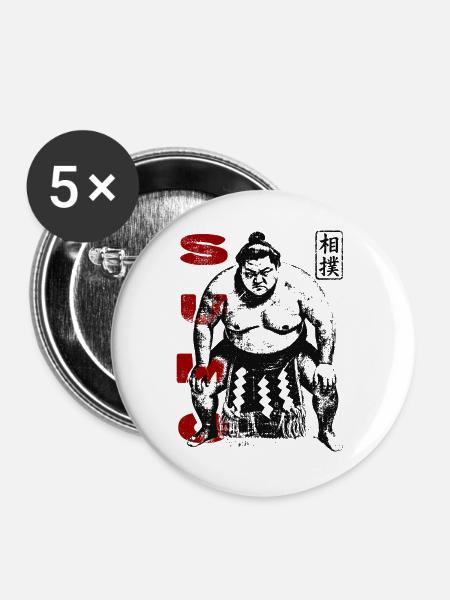 Traditioneller Sumo Ringer - Buttons groß 56 mm (5er Pack) - Weiß