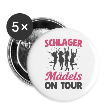 Schlager Mädels on Tour Schlagerparty Mädelsabend - Buttons groß 56 mm (5er Pack) - Weiß - Vorne