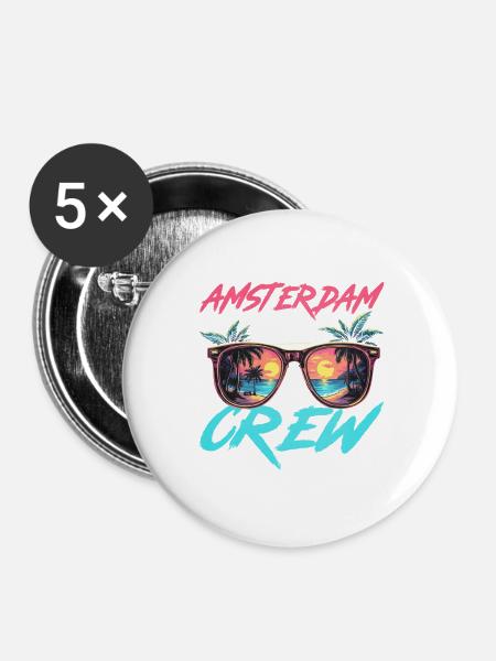 Amsterdam Party Crew - Buttons groß 56 mm (5er Pack) - Weiß