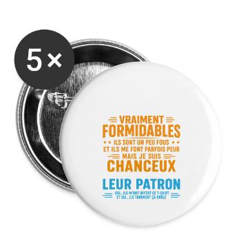 Patron Cadeau humour personnalisé - Lot de 5 grands badges (56 mm) - blanc - Devant