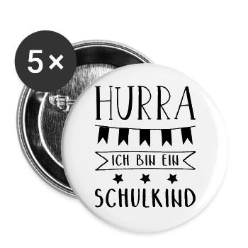 Hurra Ich bin ein Schulkind Einschulung - Buttons groß 56 mm (5er Pack) - Weiß - Vorne