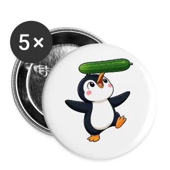 Süßer Pinguin Comic Gurke Artist Gleichgewicht - Buttons groß 56 mm (5er Pack) - Weiß - Vorne