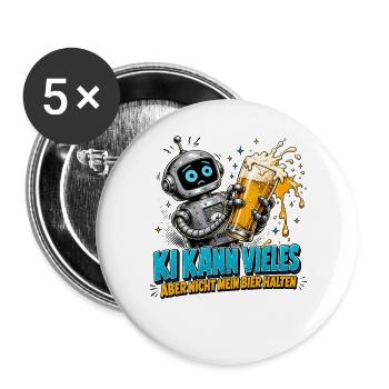 Roboter Bier Spruch - Buttons groß 56 mm (5er Pack) - Weiß - Vorne
