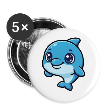 Laughing Dolphin Cartoon Blue - Buttons large 2.2''/56 mm (5-pack) - white - Front
