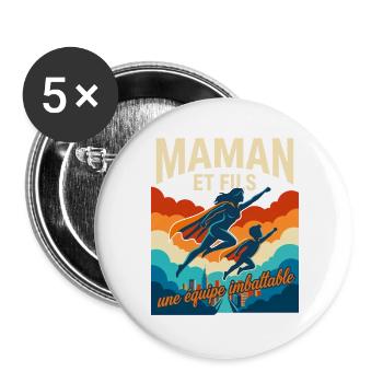 Maman Et Fils Une Équipe Imbattable Rétro - Lot de 5 grands badges (56 mm) - blanc - Devant