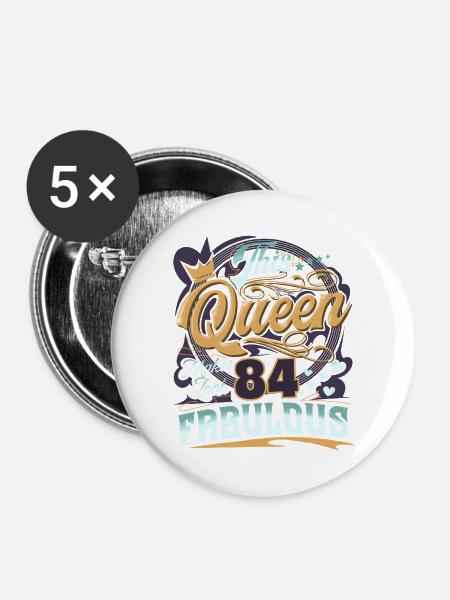 84. Geburtstag Queen - Buttons groß 56 mm (5er Pack) - Weiß