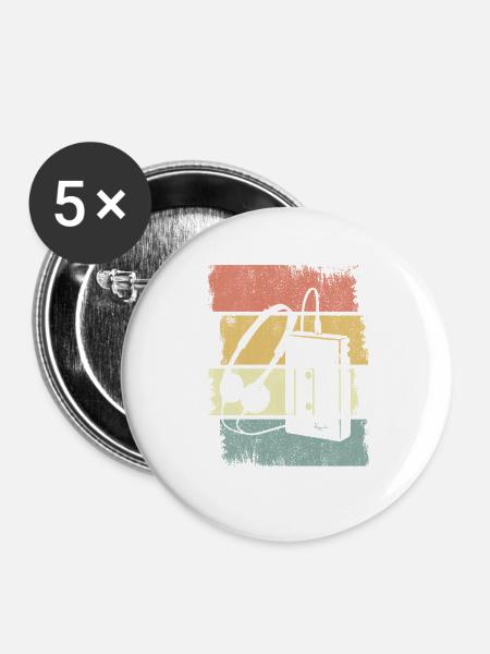 Kassettenspieler Grafik - Buttons groß 56 mm (5er Pack) - Weiß