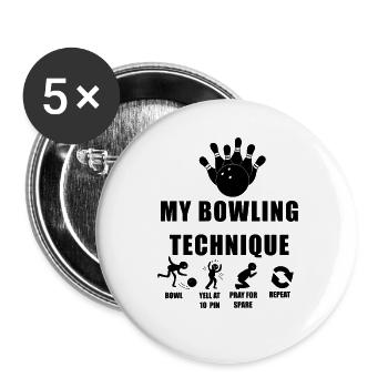 Bowl Crie à 10 quilles prie pour un retour drôle - Lot de 5 grands badges (56 mm) - blanc - Devant