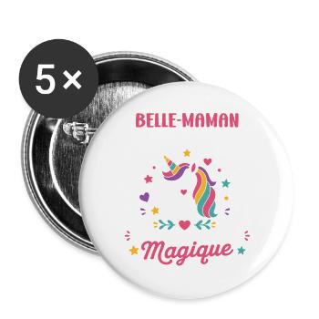 Belle Maman Licorne Magique - Lot de 5 grands badges (56 mm) - blanc - Devant