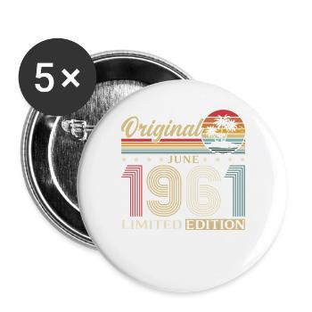 65e anniversaire Cadeau Millésime Juin Millésime 1961 - Lot de 5 grands badges (56 mm) - blanc - Devant