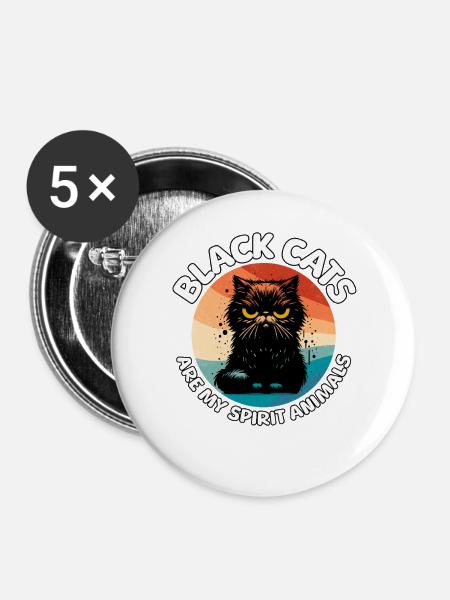 Lustige Schwarze Katze Sprüche - Buttons groß 56 mm (5er Pack) - Weiß