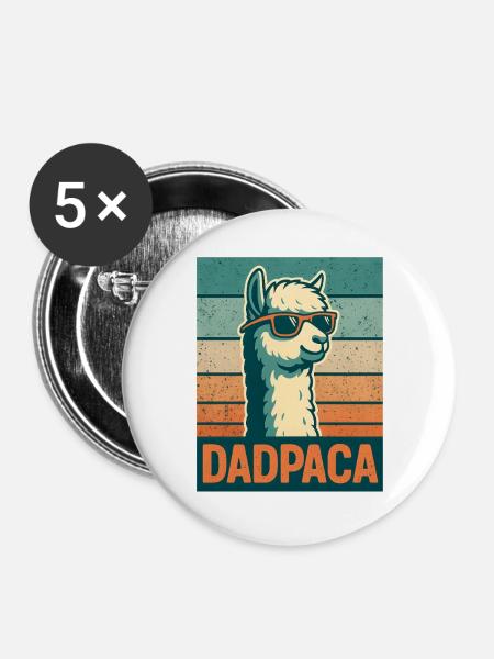 Retro Dadpaca Llama - Buttons groß 56 mm (5er Pack) - Weiß
