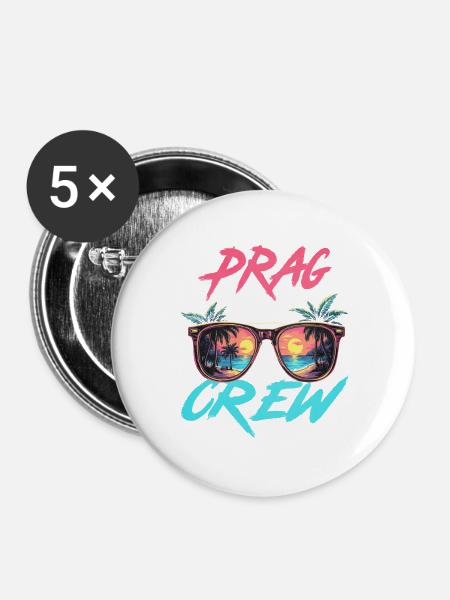Prag Party Crew - Buttons groß 56 mm (5er Pack) - Weiß