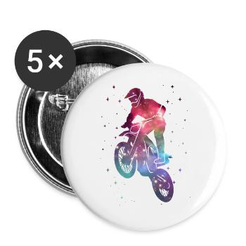 Motocross Dirt Bike Dirt Bike Space Kids - Buttons large 2.2''/56 mm (5-pack) - white - Front