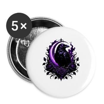 Lila Mondkrähe mit Rosen - Buttons groß 56 mm (5er Pack) - Weiß - Vorne