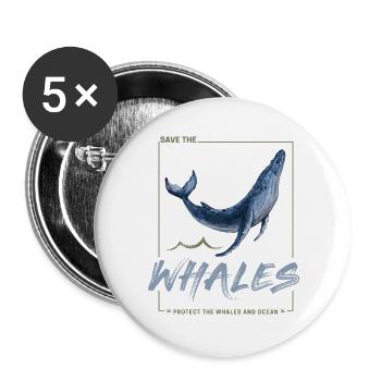Whale Protects the Whales and the Sea Design - Buttons large 2.2''/56 mm (5-pack) - white - Front