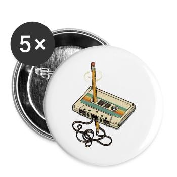 Cassette 90s Outfit 80s Party 90s Theme - Buttons large 2.2''/56 mm (5-pack) - white - Front