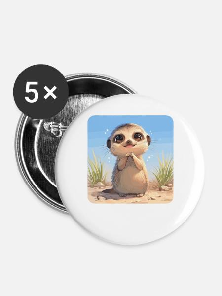 Meerkat Erdmännchen - Buttons groß 56 mm (5er Pack) - Weiß