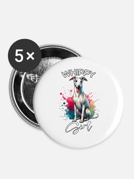 Whippet Mädchen Windhund - Buttons groß 56 mm (5er Pack) - Weiß