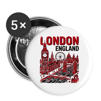 London England Skyline With Famous Landmarks - Buttons groß 56 mm (5er Pack) - Weiß - Vorne