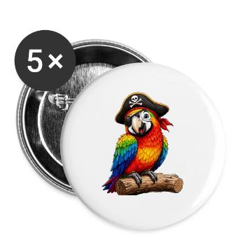  Bunter Piratenpapagei Mit Augenklappe Für Kinder - Buttons groß 56 mm (5er Pack) - Weiß - Vorne