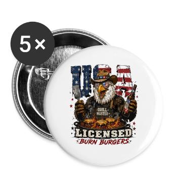 USA Grill Master agréé pour brûler des burgers à Eagle - Lot de 5 grands badges (56 mm) - blanc - Devant