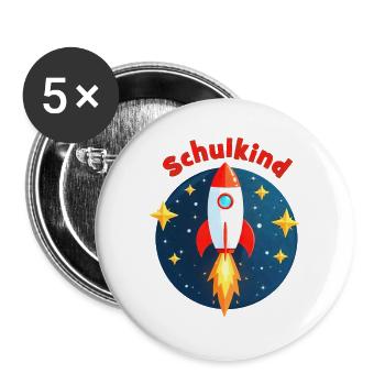 Schulkind Rakete Weltraum mit gelben Sternen - Buttons groß 56 mm (5er Pack) - Weiß - Vorne
