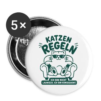 Katzen regeln konsequent Humor - Buttons groß 56 mm (5er Pack) - Weiß - Vorne